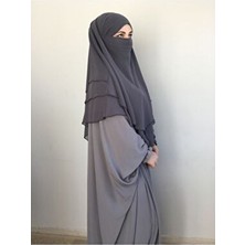 Mervera Sufle Eşarp Khimar Tesettür Peçeli,peçesiz Sufle Üç Katlı Şifon Gri