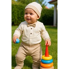 Organik Erkek Bebek Papyon Desenli 5'li Tulum Hastane Çıkışı Yenidoğan Kıyafet Mama Önlüğü