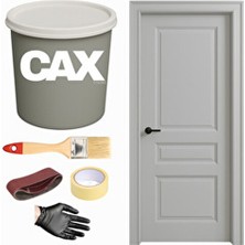 CAX Ahşap & Lake Vernikli Kapı Akrilik Boya Seti 1 Litre Açık Gri Renk İç/Dış Mekan Kullanım Fırça Zımpara