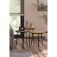 Meddex Modern Tasarımlı Zigon Sehpa 3'lü Ceviz Siyah MDF Malzemeden Fonksiyonel Kullanım