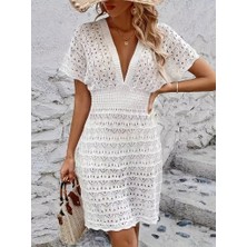 Bosel Kadın Kısa Kollu V Yakalı Örme Triko Elbise