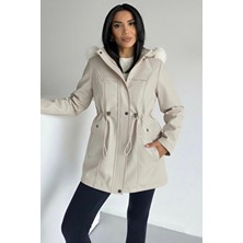 Hiramir Kapüşonlu Deri Içi Kürklü Cep Üstü Detaylı Mont Bej KS2509