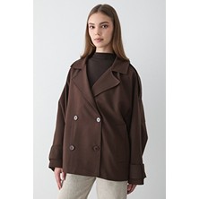 Jaste  Kadın Oversize Kruvaze Yaka Kısa Trençkot KAHVERENGİ
