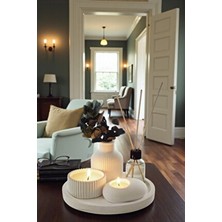 Evrosi 5li Vazo, Kokulu Mum ve Oda Kokusu Seti Beyaz Renkli Dekoratif Tepsi ile Mükemmel Hediye