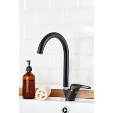 Viosa Mat Siyah Mutfak Lavabo Bataryası Aç Kapa Mix Musluk Sıcak ve Soğuk Su Girişli