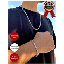 Vexa Aksesuar Vexa Premium Yuvarlak Kral Zincir Kolye ve Bileklik Seti 316L Çelik Kutulu Hediyelik Gümüş