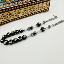 Has Erzurum Oltu Taşı Zaza Tespih | Gümüş Telkâri Işlemeli Ay Yıldız ve Osmanlı Tuğralı Özel Tasarım