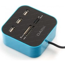CetKing USB 2.0 Çoklu Kart Okuyucu ve 3xusb 2.0 Çoklayıcı Hub (Mavi) (DK-AC-UCR202BL)