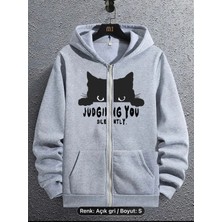 Sevimli Kedi   Baskılı Üst Kalite Tam Fermuarlı 1.sınıf Işçilikli 3iplik Sweatshirt Ceket