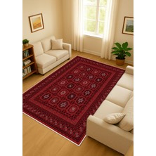 STY Home Bordo Kırmızı Otantik Dijital Baskı Salon Halısı Kaymaz Tabanlı Yıkanabilir Halı Yolluk