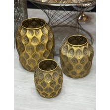 CITY gold 3'lü Telkari Dekoratif Metal Saksı 55X45X35 cm