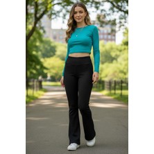 Mossta Ispanyol Paça Şardonlu Fitilli Pantolon Siyah