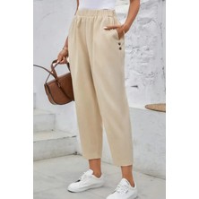 Mossta Yüksek Bel Cepli Krep Pantolon Bej