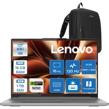 Lenovo Ideapad Pro 5 Intel Core Ultra 7 255H 16GB 512GB+512GB SSD 8GB/RTX5050 16" 2.8k (2880X1800) OLED 1100NITS 120Hz Freedos Taşınabilir Bilgisayar 16IAH10505F33 + Zettaçanta