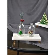 Qualitev 2'li Mini Yılbaşı Aksesuarlı Küçük Vazo 9 cm New Year 100 ml Yeni Yıl Çam Ağacı Şeker Kamışlı Obje