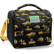 CetKing High Siyah Sarı Iş Makinesi Baskılı Okul Beslenme Çantası