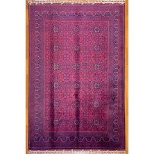El Dokuma Afgan Halı Bilicik Desenli Bordo Renk 6 Metre Kare
