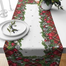 Güzel Mağaza Yılbaşı Desenli Dijital Baskı Dikişli Dikdörtgen Masa Runner