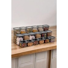 CetKing 18'li 3 Boy Set Sızdırmaz Kapaklı Kare Erzak Saklama Kabı 6 Adet 650ML - 6 Adet 1300ML - 6 Adet 1900ML Kare Erzak Saklama Kabı Antrasit