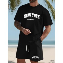 New York Neşeli Baskılı Erkek Yazlık Rahat Eşofman Takımı