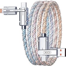 CetKing 4'ü 1 Arada 60W Type-C Lightning Şarj ve Data Kablosu, 100 Cm, Rgb, Özel Çinko Alaşım, Deri Organizer, 4 Başlıklı, Yüksek Hızlı Veri Aktarımı, NB276, Şeffaf