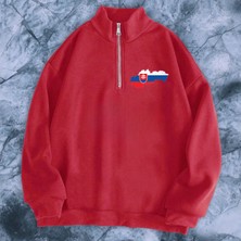 Slovakya Bayrağı Grafik Özel Tasarım Rahat Oversize Mevsimlik Sweatshirt