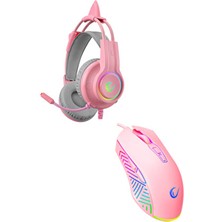 Rampage X-Pink Girl Pembe Gaming Oyuncu Seti (X-Catty Pembe 7.1 Rgb Oyuncu Kulaklık Spear Rgb 7200DPI Mouse)
