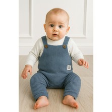 Aki Moda Kids Erkek Bebek Waffle Kumaş 2 Parça Salopet Erkek Bebek Takım Set