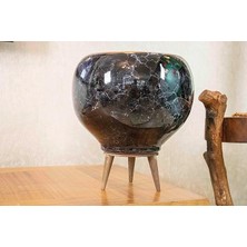 CetKing Tasarımı Ev Dekorasyon Siyah Mermer Efektli Artistik Çift Sırlı Iç ve Dış Mekan Kullanımlı Ayaklı Toprak Terakota Saksı Saksılık Çiçeklik