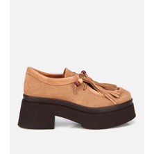 Hotiç Kadın Süet Deri Taba Püskül Detaylı Kalın Tabanlı Günlük Loafer