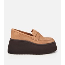 Hotiç Kadın Süet Deri Taba Dolgu Topuklu Günlük Loafer