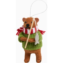 Crate & Barrel Felted Wool Ice Fishing Bear Christmas Ornament Yılbaşı Ağaç Süsü