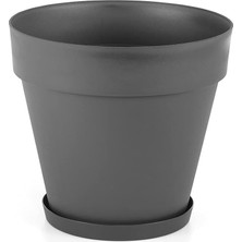 CetKing Drenaj Aparatlı Tabaklı Dekoratif Saksı 19CM, 3 Litre Antrasit