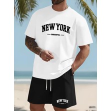 New York Neşeli Baskılı Erkek Yazlık Rahat Eşofman Takımı