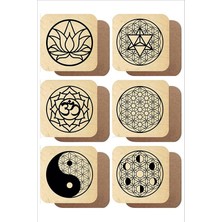 CetKing Kutsal Geometriler Temalı 6'lı Ahşap Bardak Altlığı Seti UNTNM729