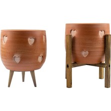 CetKing Tasarımı Ev Dekorasyon Aksesuar Kalp Desenli Toprak Saksı Saksılık Salon Çiçeklik Ikili Set 3 Ayaklı- 4 Ayaklı- 19 cm