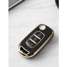 Lanitra Renault Express Clio 5 Megane 4 Joy Captur Taliant Sustalı Nano Anahtar Kılıfı 3 Buton Siyah-Gold