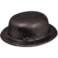 Siyah Renk Yuvarlak Simli Plastik Parti Şapkası