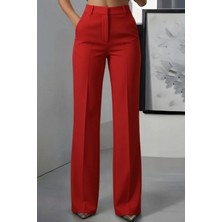 Mossta Yüksek Bel Cepli Ithal Krep Pantolon - Kırmızı