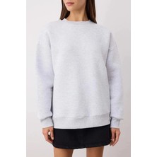 Kazax 3 Iplik Şardonlu Bisiklet Yaka Sweatshirt Gri