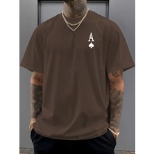 Erkekler Için Maça Ası Poker Baskılı Günlük Tişört