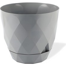 CetKing Yakamoz Prizma Saksı Drenajlı Tabaklı Plastik Çiçek Saksısı (Gri, 9.2 Lt)