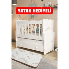 Yatak Hediyeli Çekmeceli Sallanır Anne Yanı Bebek Beşiği Beyaz