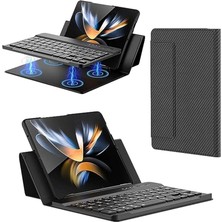 CetKing Galaxy Z Fold 5/6/7 ile Uyumlu Standlı Bluetooth Klavyeli ve Keyboard Kapak, Siyah-Karbon