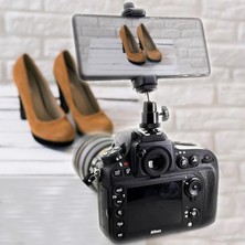 CetKing Kamera Üstü Montaj Aparatı Bilyeli Mafsal Oynar Başlı ve Telefon Tutucu Kamera Çekimi Önizleme Yapmak Telefon Tutamacı Mfs1