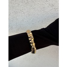 316L Çelik Gold Asimetrik Şekilli Kadın Kalın Kol Kelepçesi Modern Bileklik Kol Kelepçesi