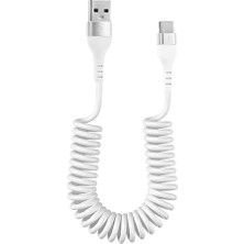 CetKing Type-C Spiral Tasarım USB Şarj ve Data Kablosu 1 Metre Beyaz - AL3999