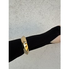 316L Çelik Gold Dalga Model Kadın Kalın Kelepçe Modern Bileklik Kol Kelepçesi