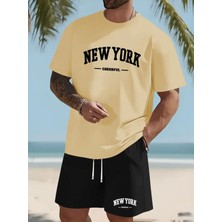 New York Neşeli Baskılı Erkek Yazlık Rahat Eşofman Takımı