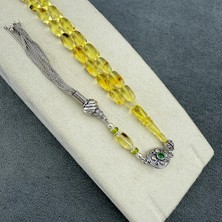 Usta Işçilikli Yaprak Fosilli Dominik Damla Kehribar Tespih